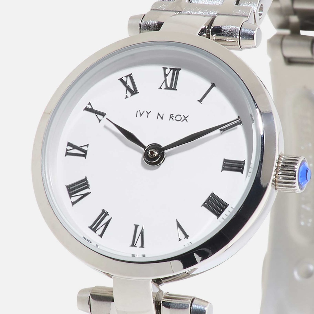 Ivy n Rox Timeless damklocka - rund, silver/vit, 24 mm