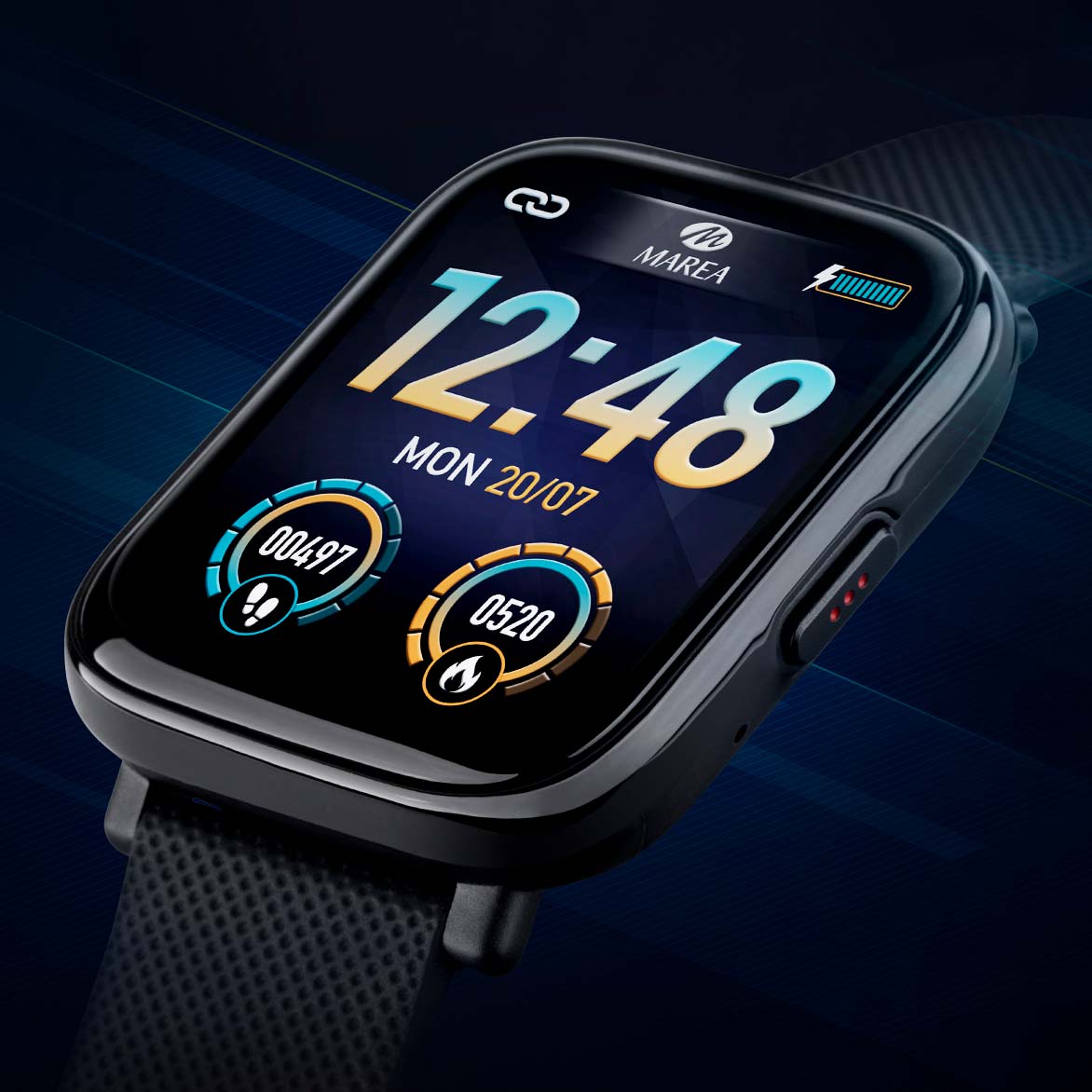 Marea Smartwatch - GPS, gummiband, svart, 1,69 tum