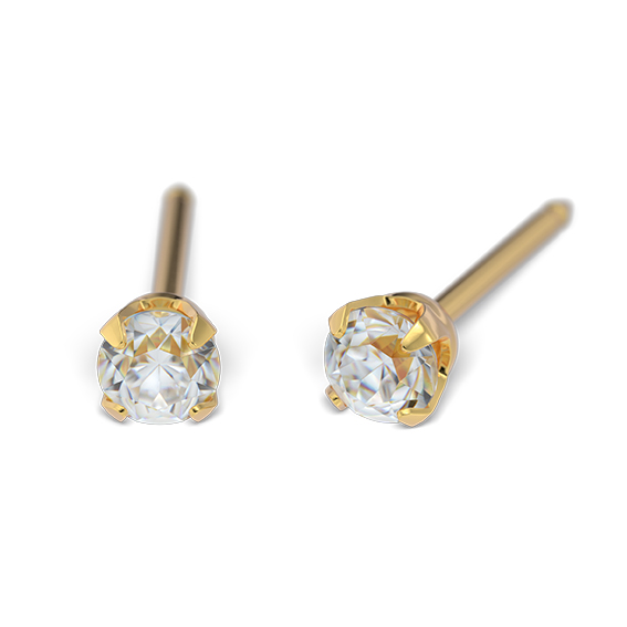 STUDEX - 1st örhänge 18k guld, Kubisk Zirkonia 3mm