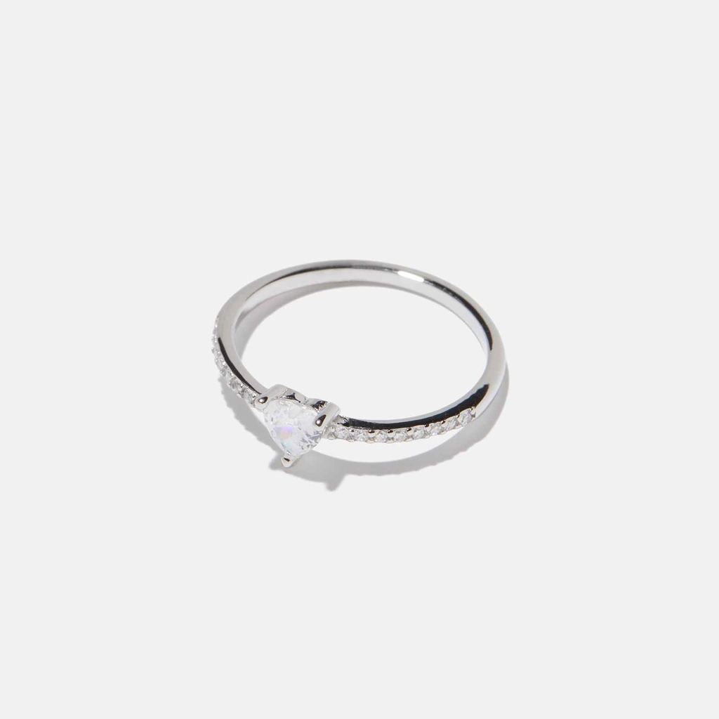 Sidostensring i silver - hjärtformad Kubisk Zirkonia, 54