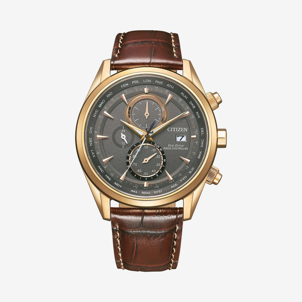 Citizen Radio Controlled herr, läder/guld - AT8263-10H