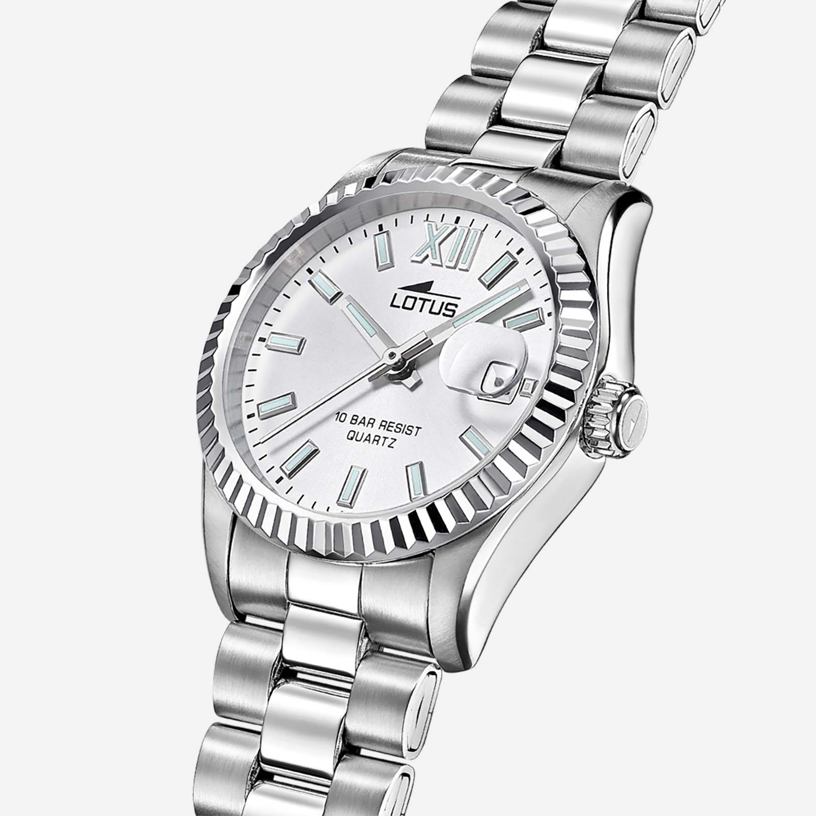 Lotus damklocka - datum, stål/vit, 10ATM, 17mm