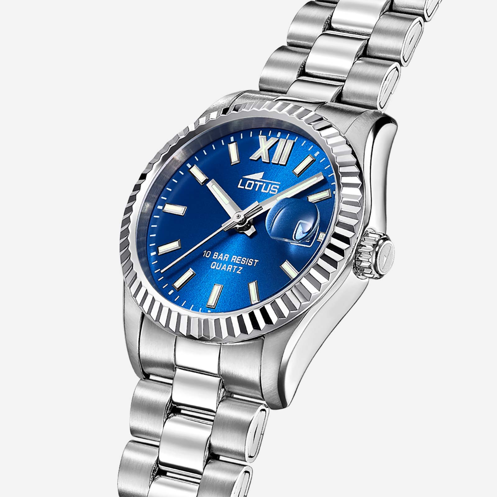 Lotus damklocka - datum, stål/blå, 10ATM, 17mm