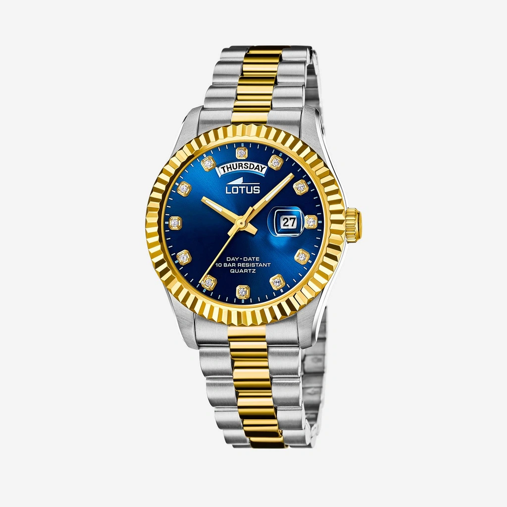 Lotus herrklocka -  dag/datum, bicolor/blå, index, 41,5 mm