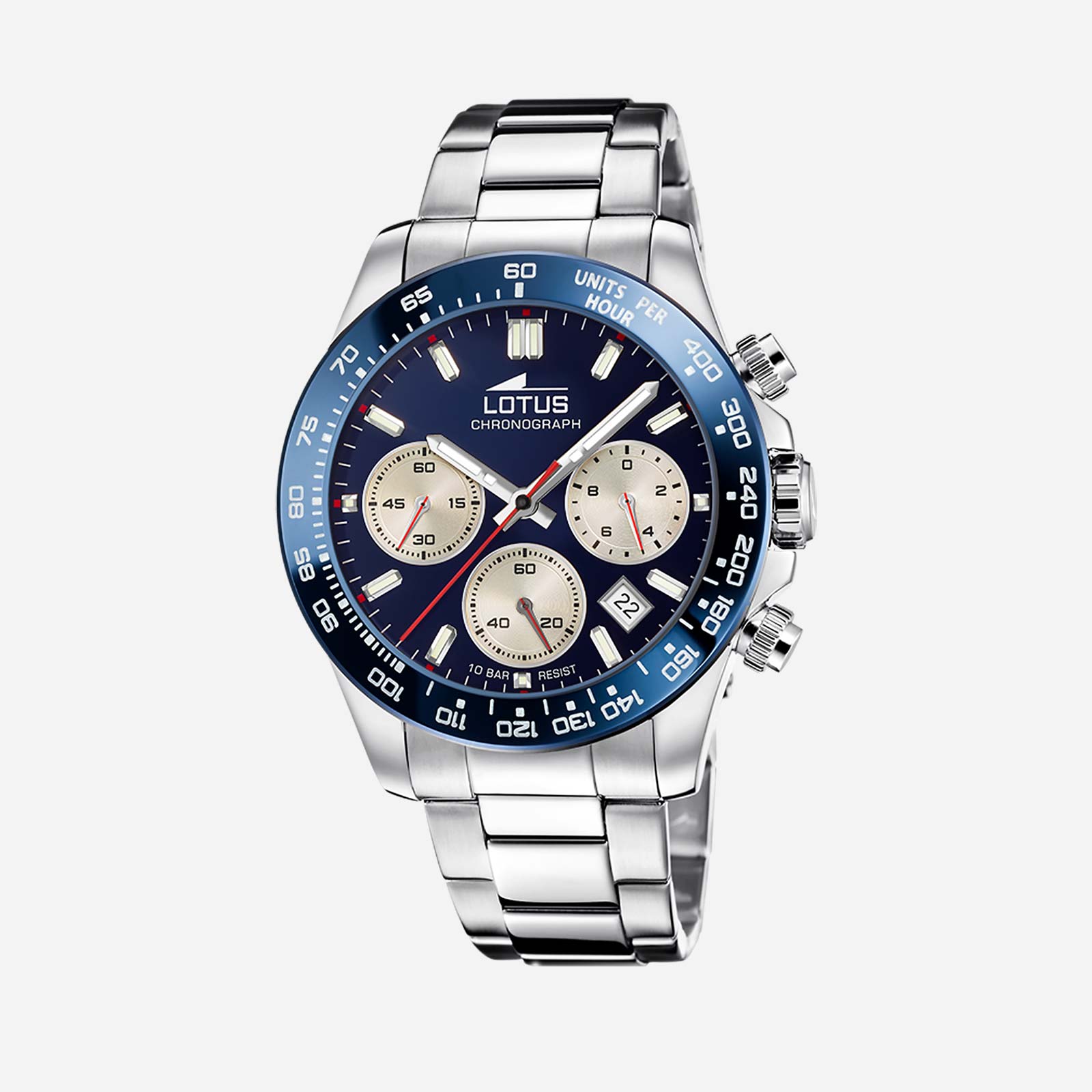 Lotus herrklocka - datum, kronograf, stål/blå, 43,5 mm