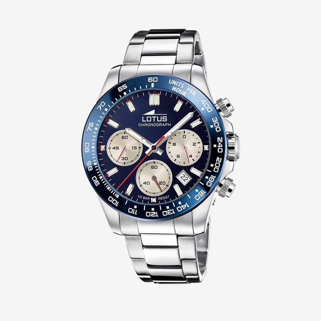 Lotus herrklocka - datum, kronograf, stål/blå, 43,5 mm