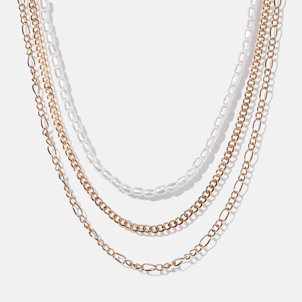 3-radigt halsband - guldfärgat & pärlor