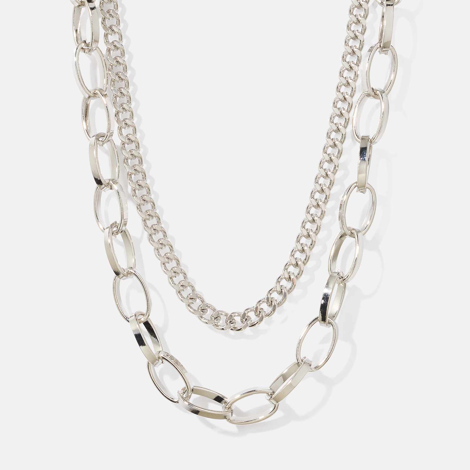 Silverfärgat halsband - två rader, 41,46+6cm