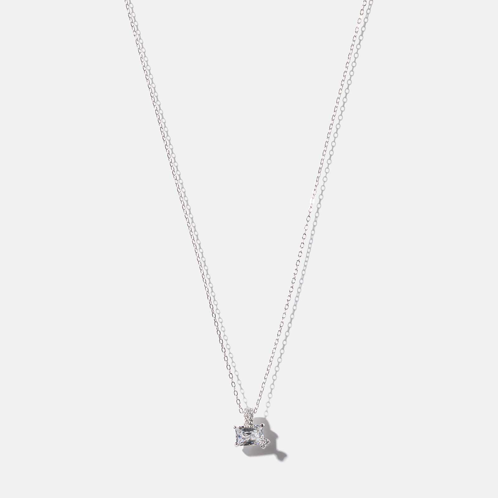 Halsband i äkta silver - vit Zirkonia med hjärta, 40+5cm
