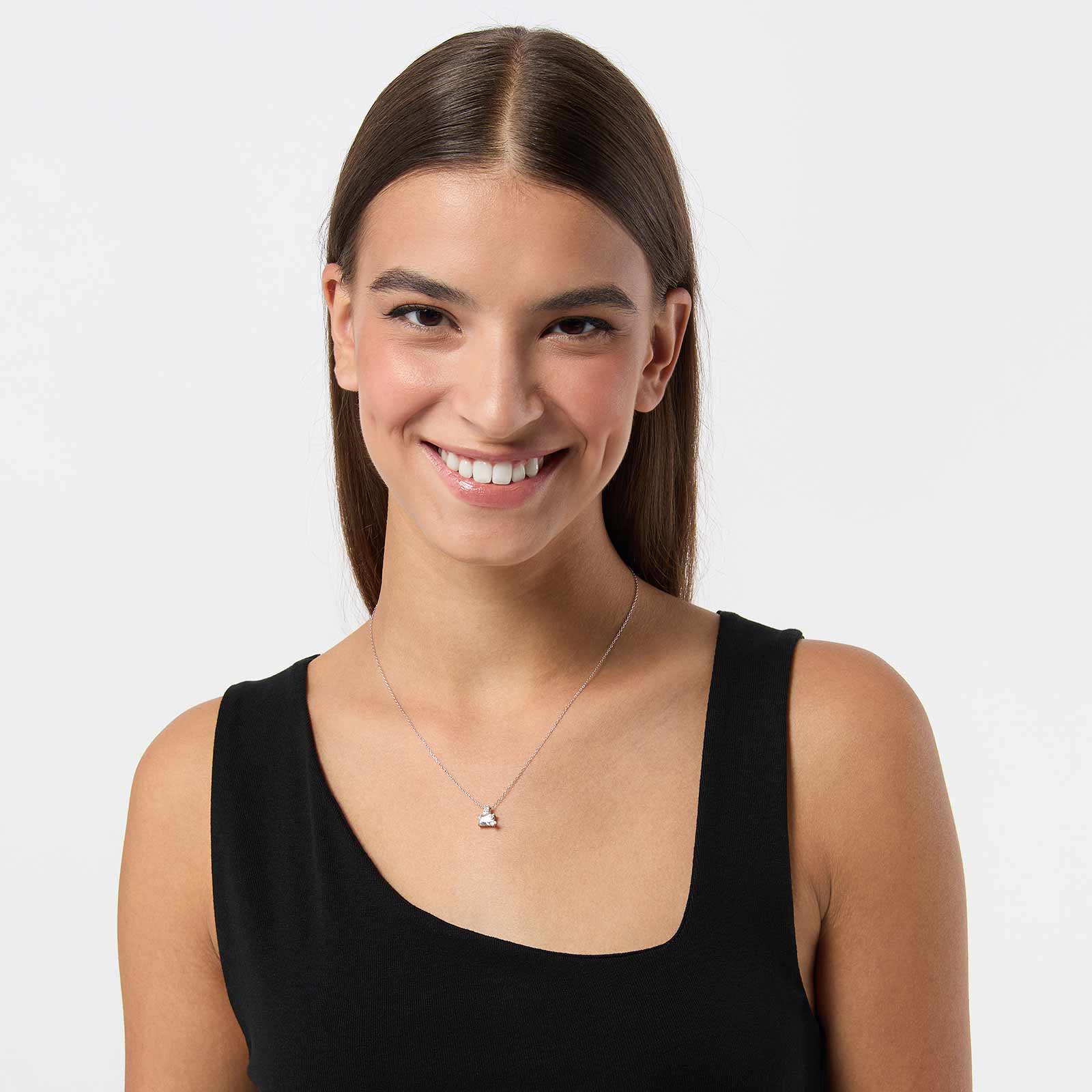 Halsband i äkta silver - vit Zirkonia med hjärta, 40+5cm