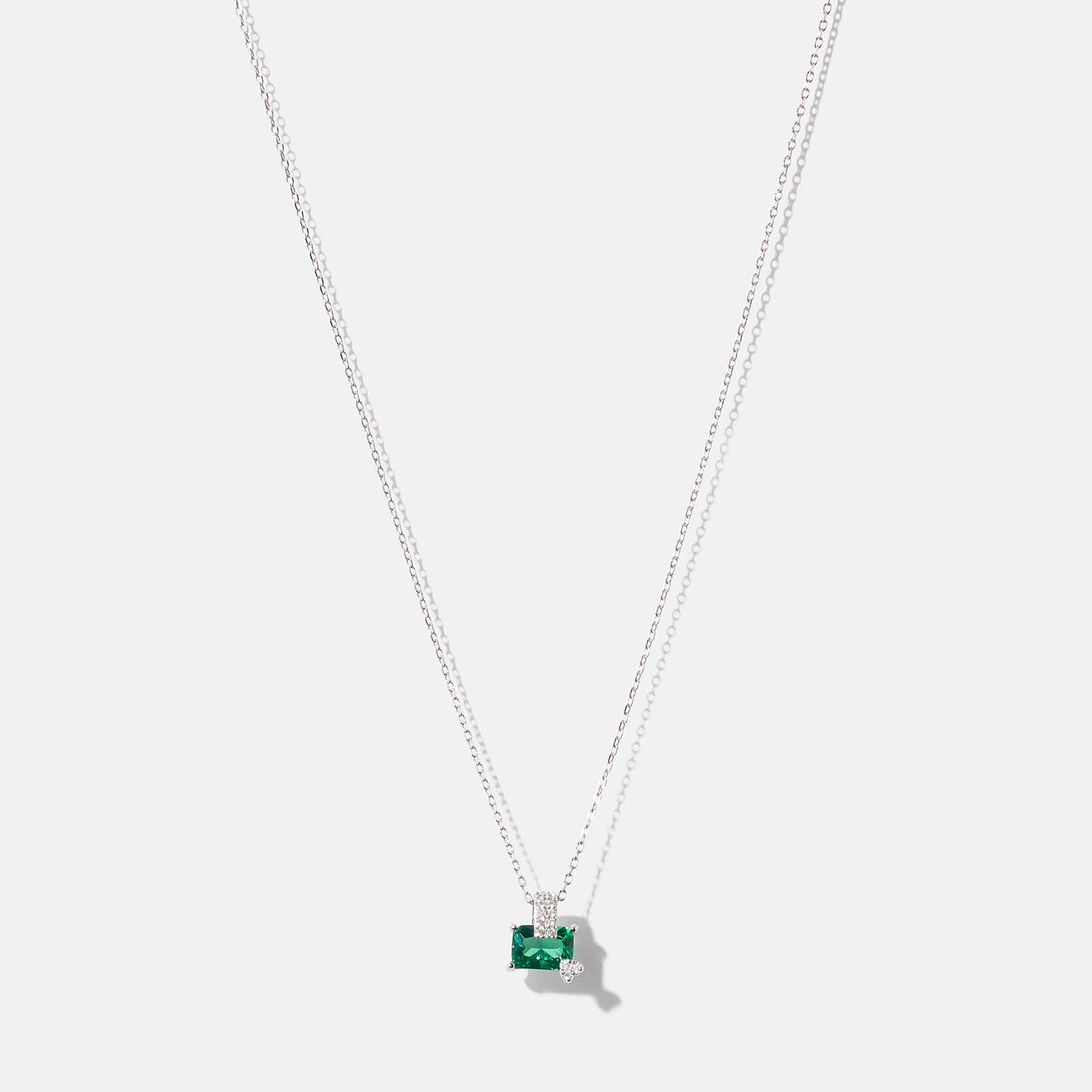 Halsband i äkta silver - grön Zirkonia med hjärta, 40+5cm