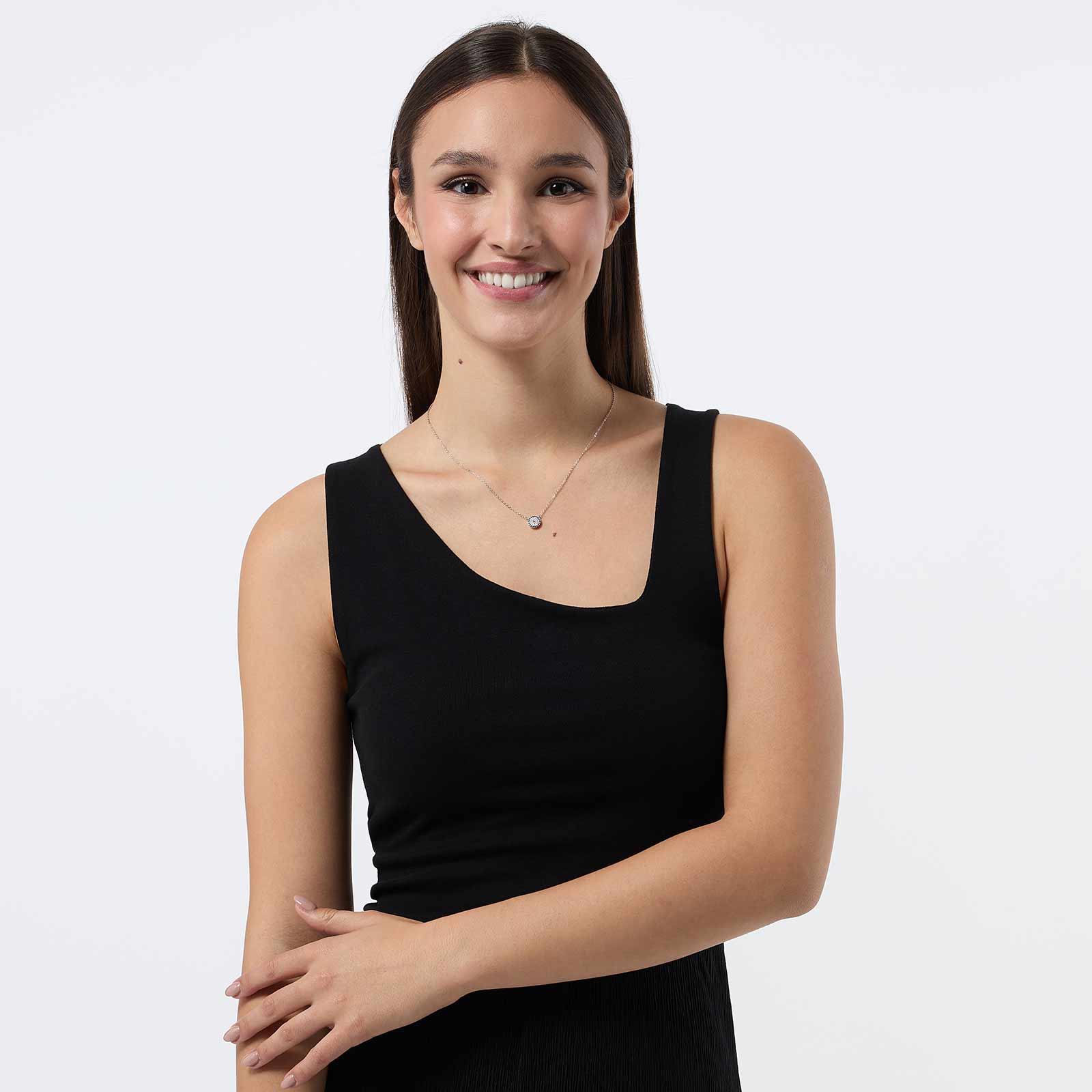 Halsband i äkta silver - berlock, blå/vita stenar 40+5cm