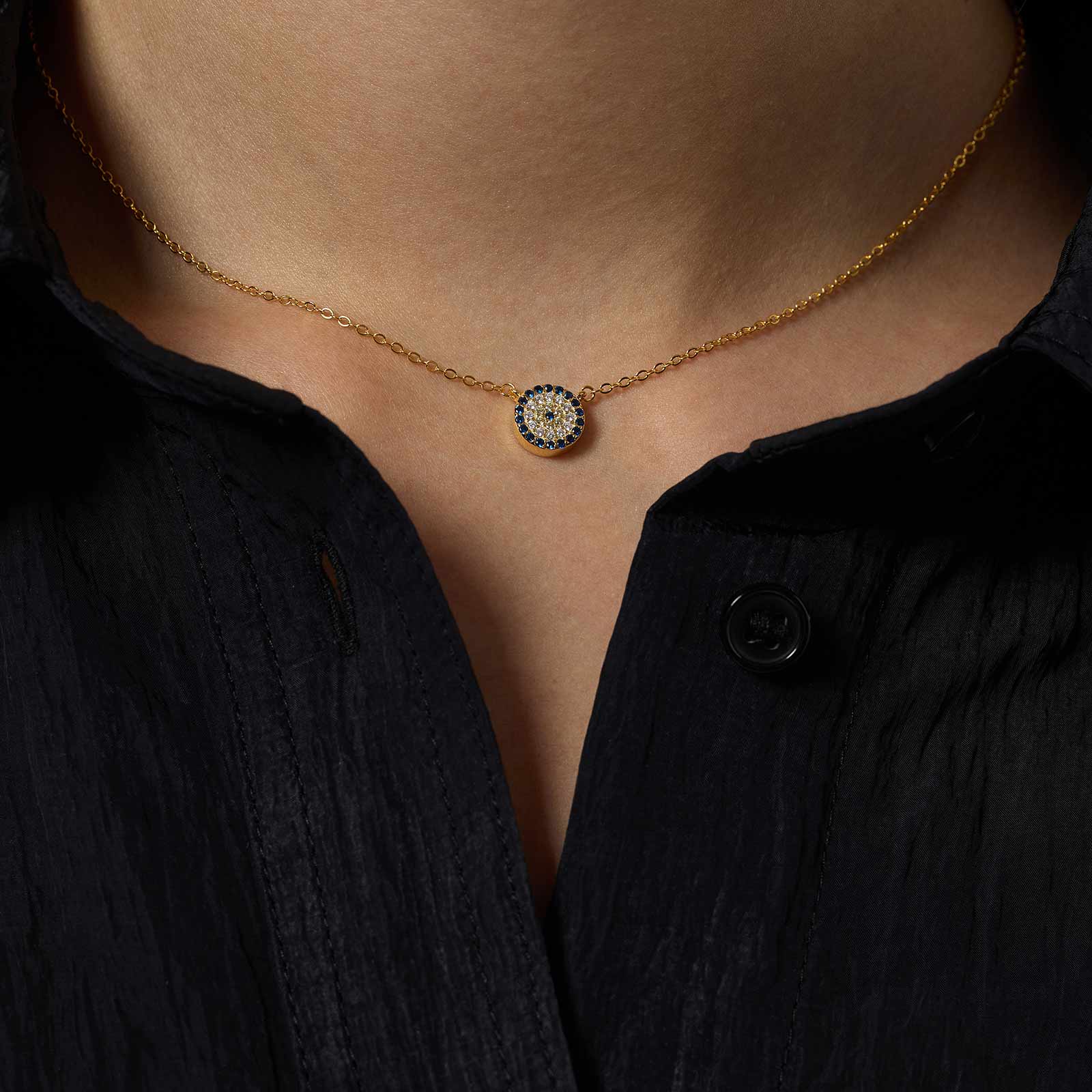 Guldpläterat halsband i äkta silver -  berlock, blå/vita stenar 40+5cm