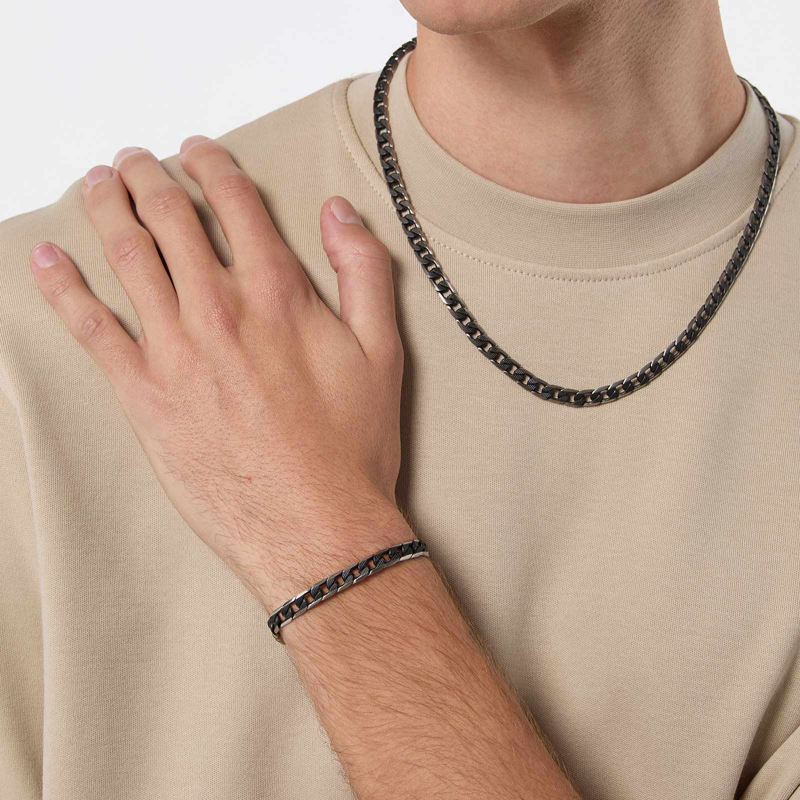 Smyckeset för herr - pansar stål, armband & halsband