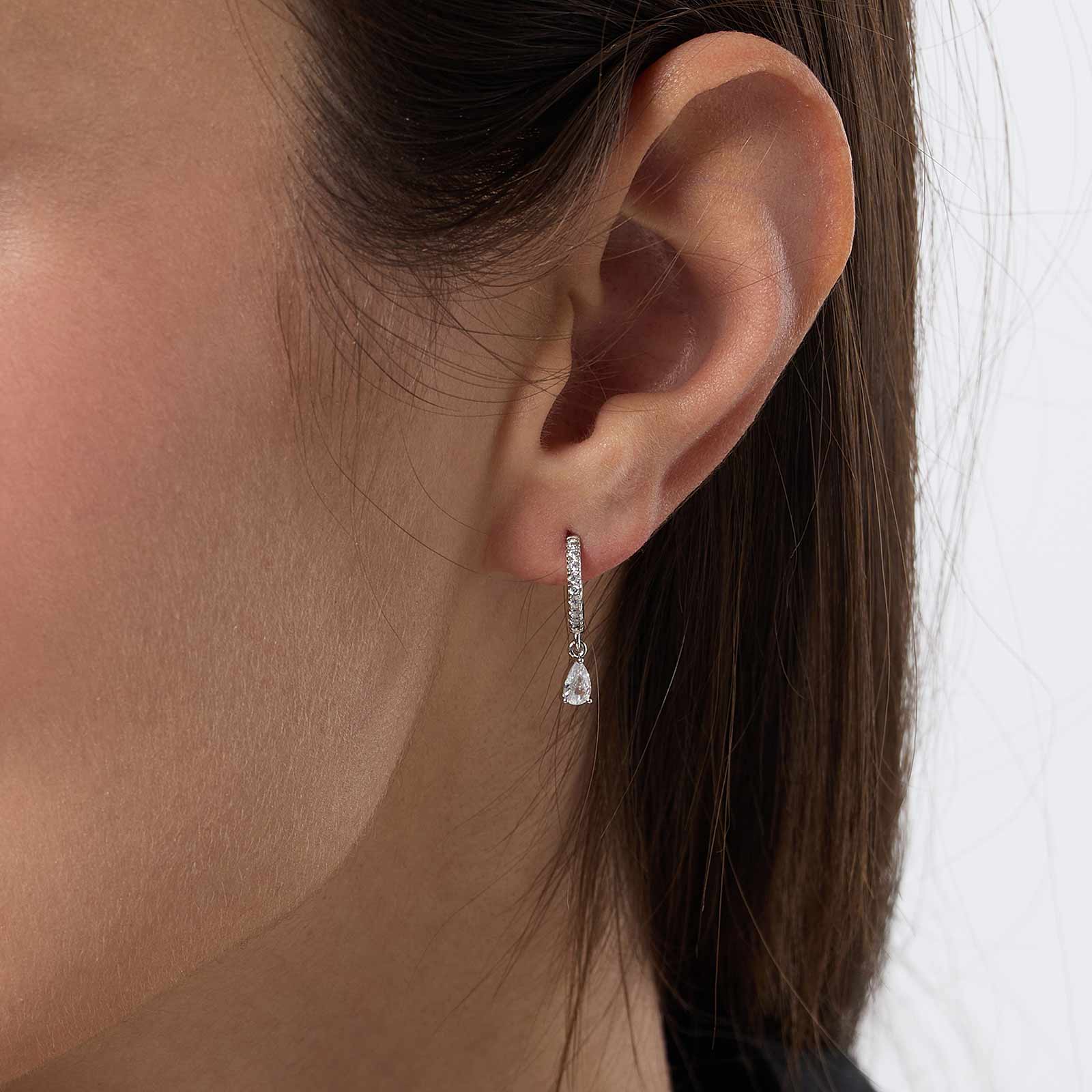 Hoops i äkta silver - vita droppar Kubisk Zirkonia