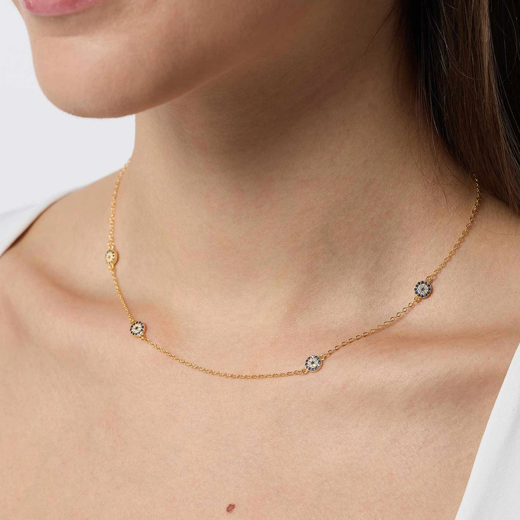 Guldpläterat halsband i äkta silver -  fyra cirklar, 40+5cm