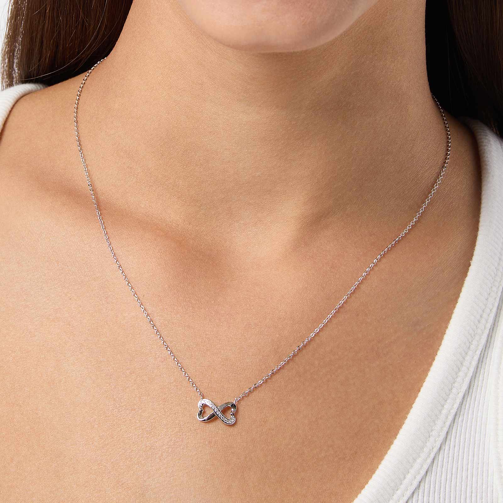 Halsband i äkta silver - infinitysybol/hjärtan, 42+3cm