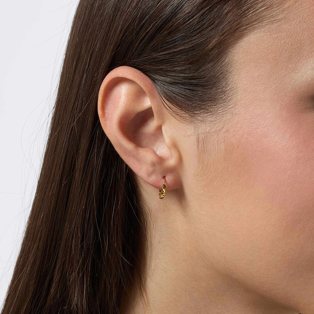 Guldpläterade hoops i äkta silver - mönstrad yta, 12mm