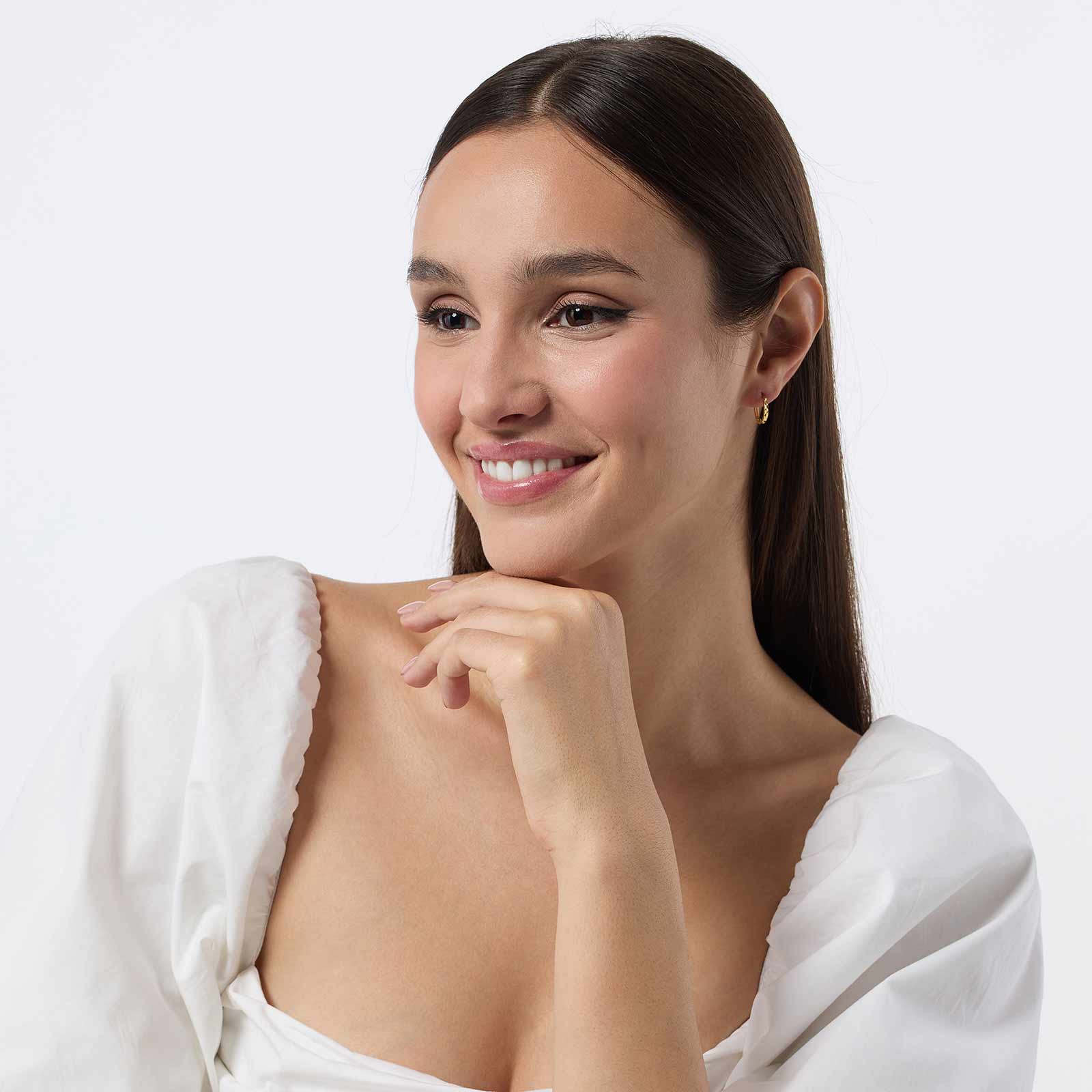 Guldpläterade hoops i äkta silver - mönstrad yta, 14mm