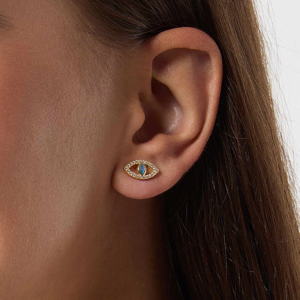 Guldpläterade örhängen i äkta silver - blått öga