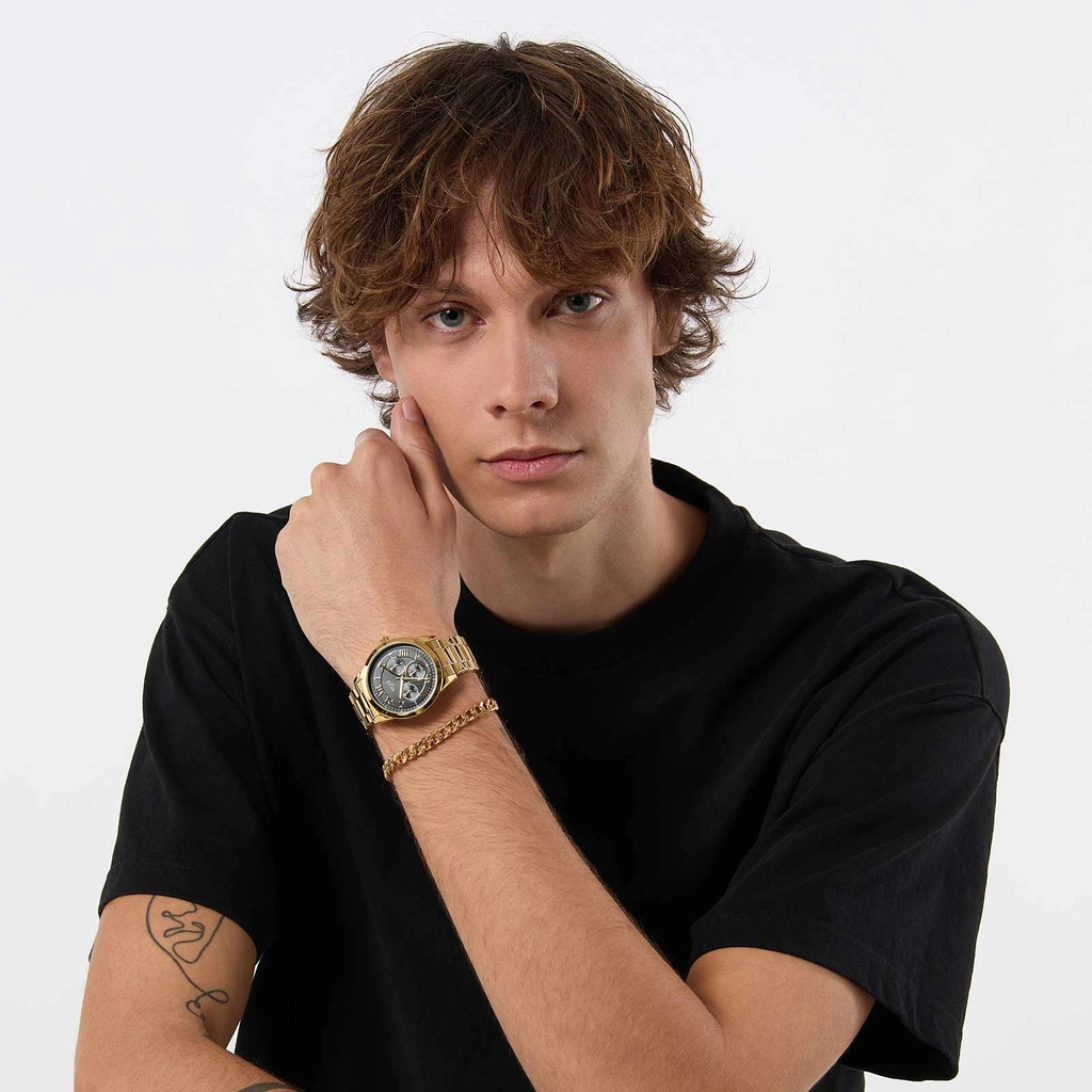 Regal klockset herr - metallband, guld/svart, 41mm