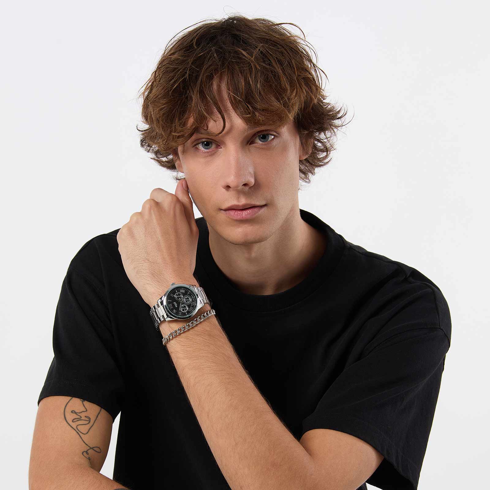 Regal klockset herr - metallband, silver/svart, 41mm