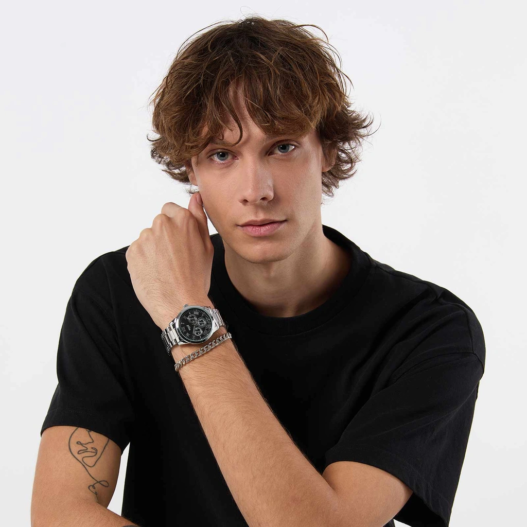 Regal klockset herr - metallband, silver/svart, 41mm