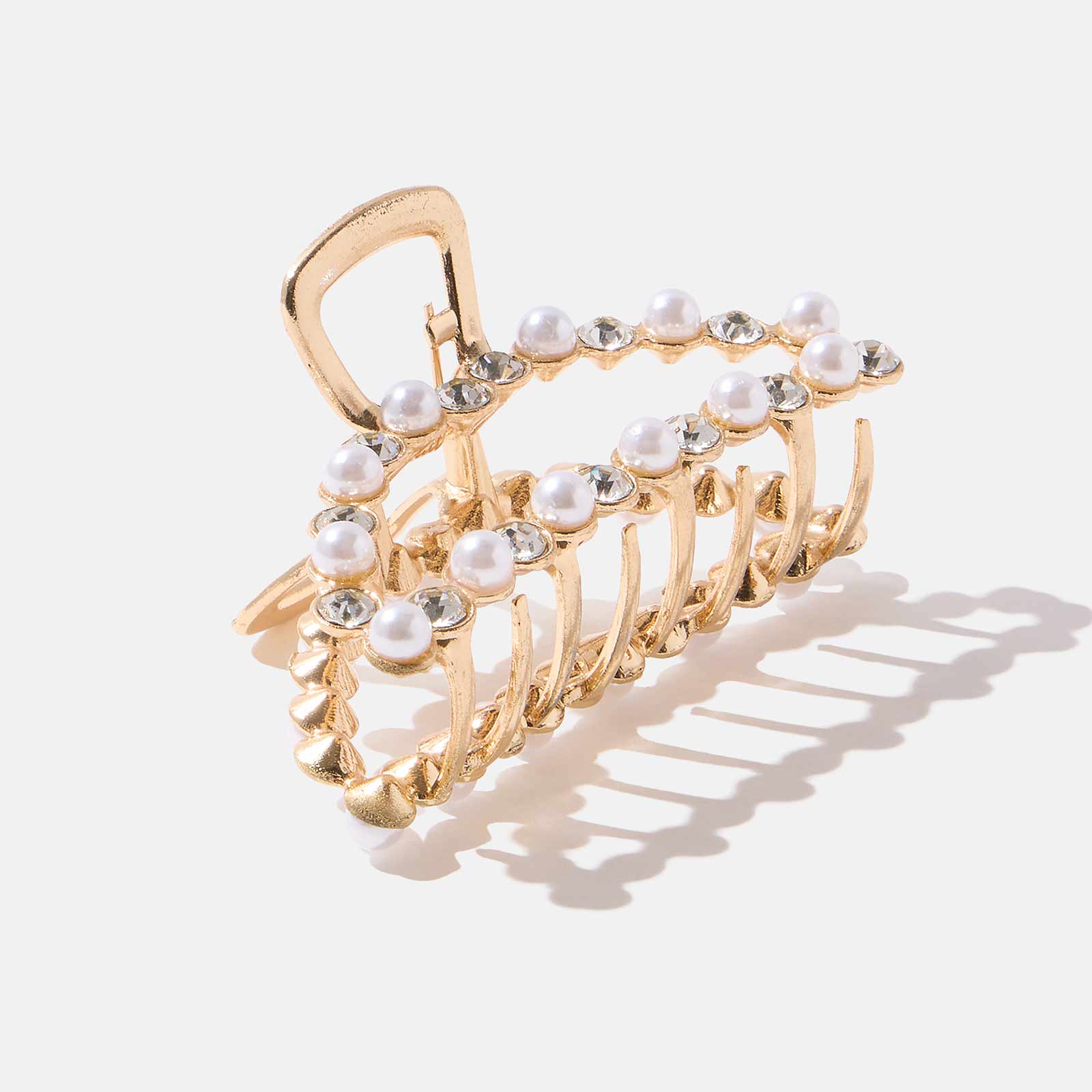 Guldfärgad hårklämma - pärlor, 7 cm