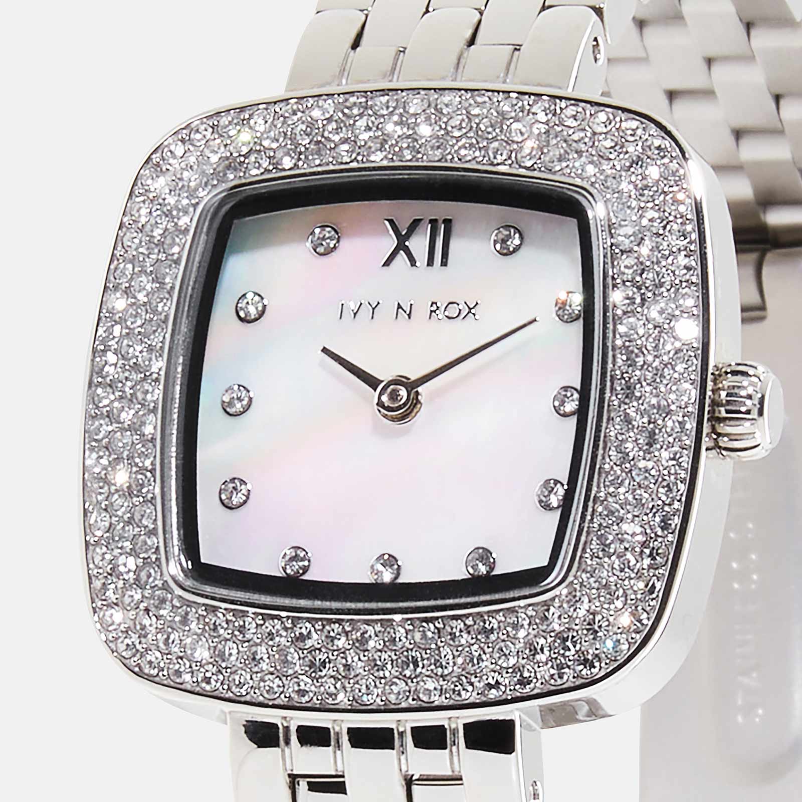 Ivy n Rox Lotus damklocka - silver/MOP, 33 mm