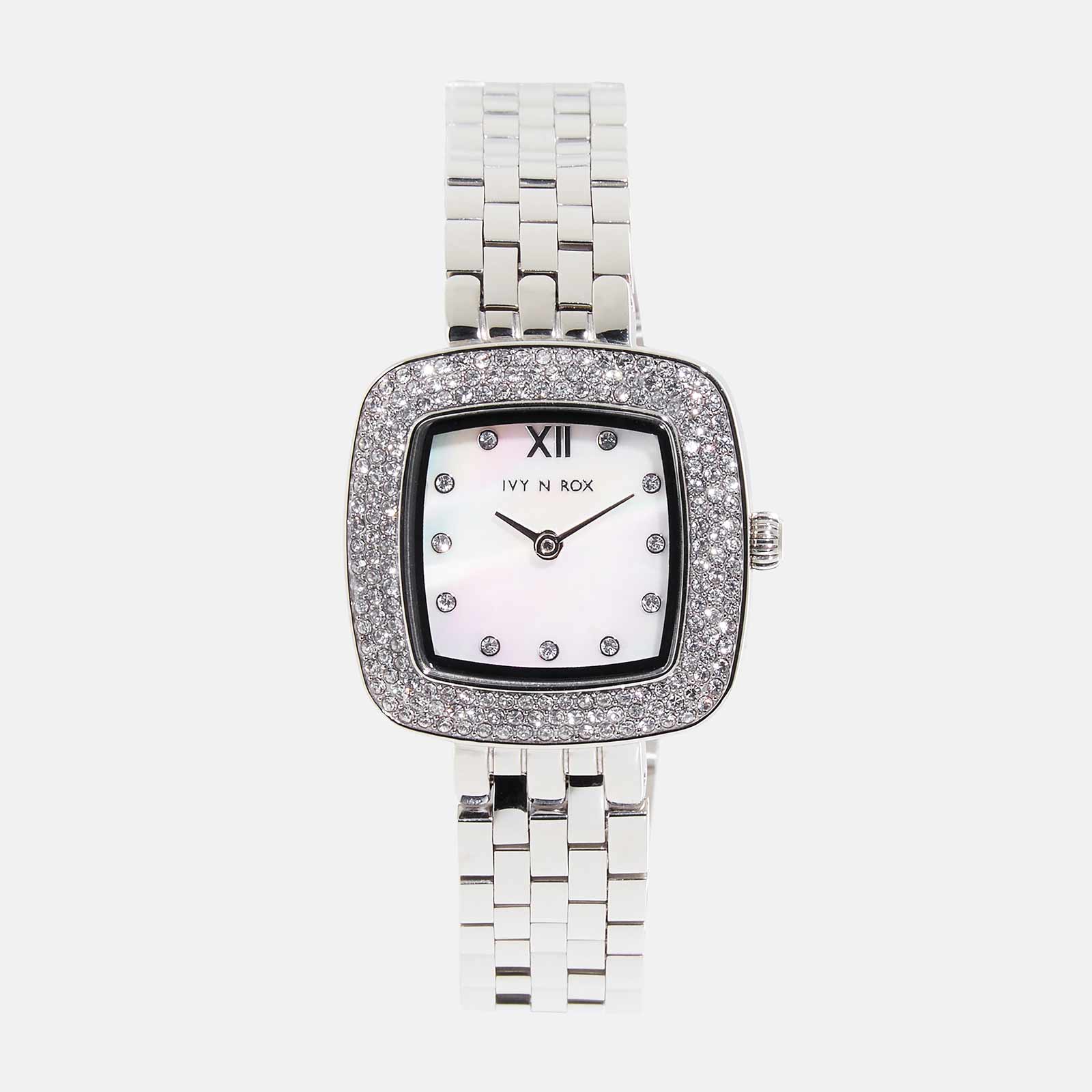 Ivy n Rox Lotus damklocka - silver/MOP, 33 mm