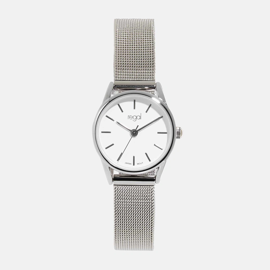 Regal damklocka - silver/vit, meshband, 24mm