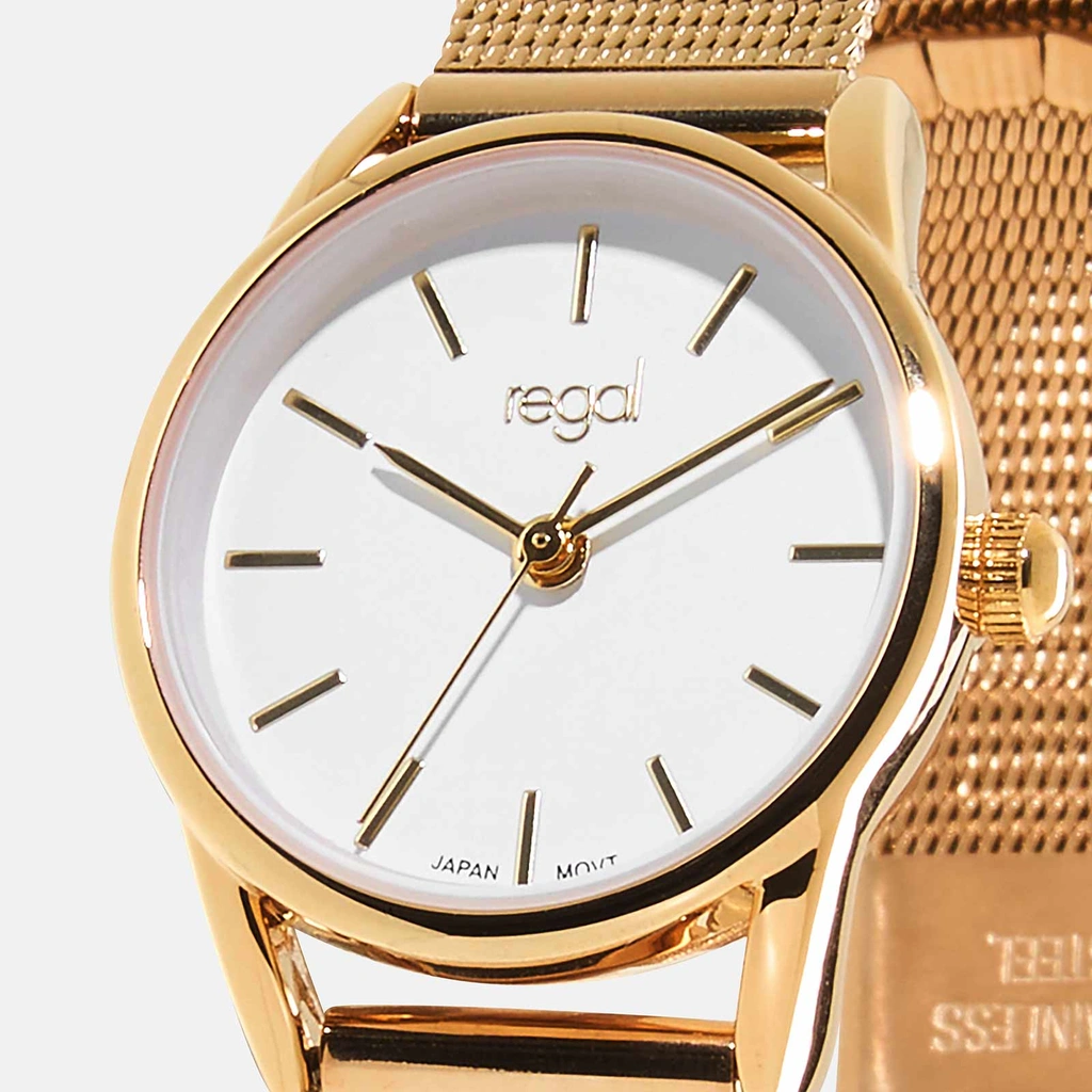 Regal damklocka - guld/vit, meshband, 24mm