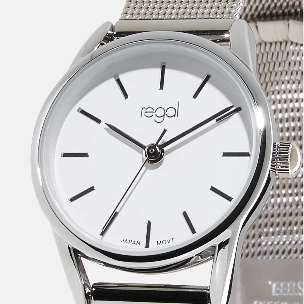 Regal damklocka - silver/vit, meshband, 24mm