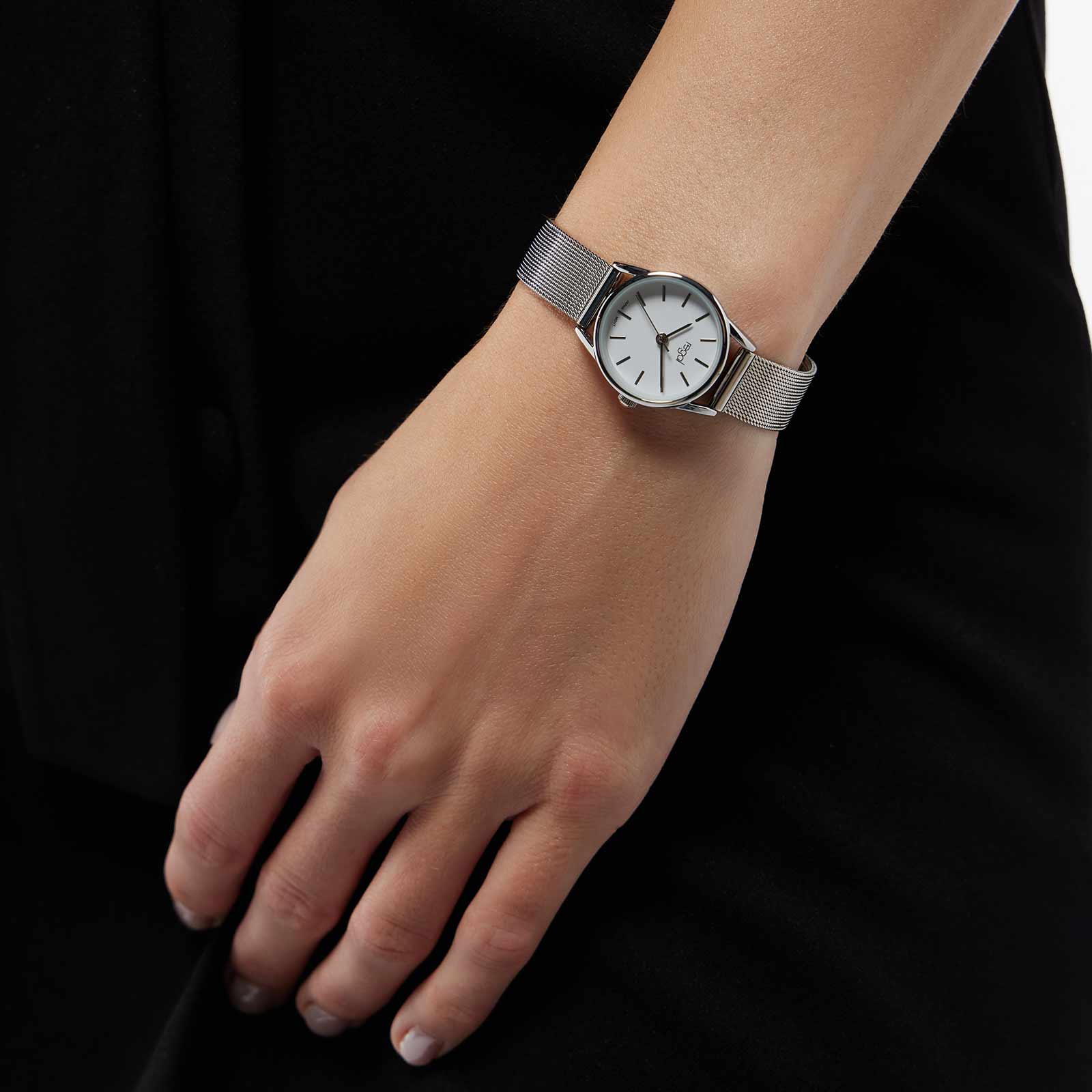 Regal damklocka - silver/vit, meshband, 24mm