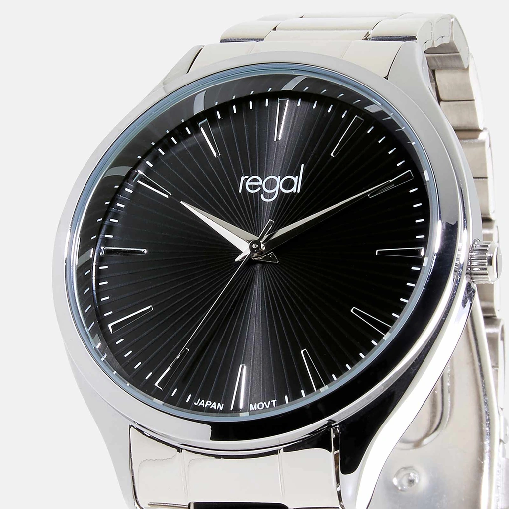 Regal herrklocka - silver/svart, metallband, 41mm