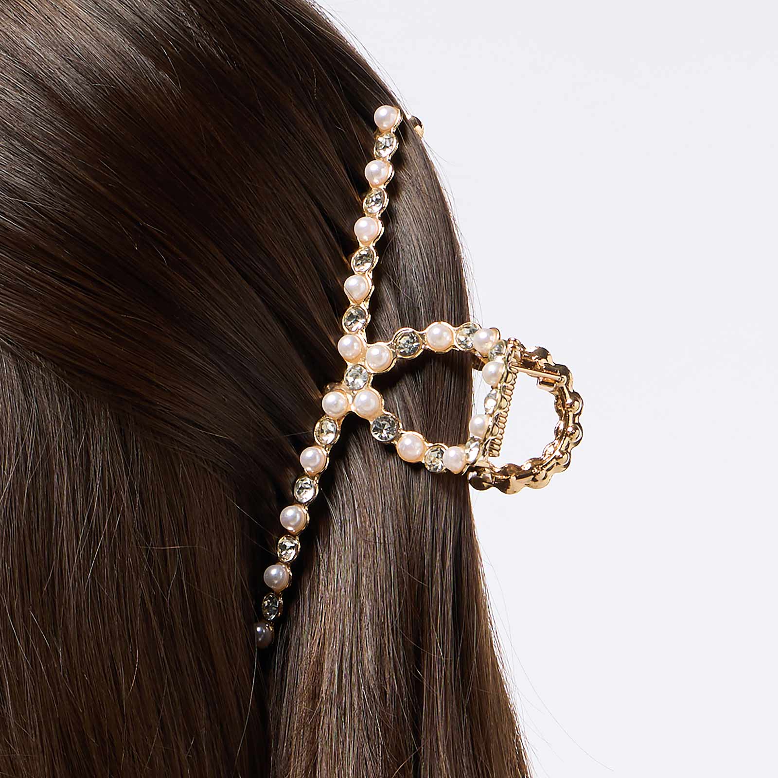 Guldfärgad hårklämma - strass, 11 cm