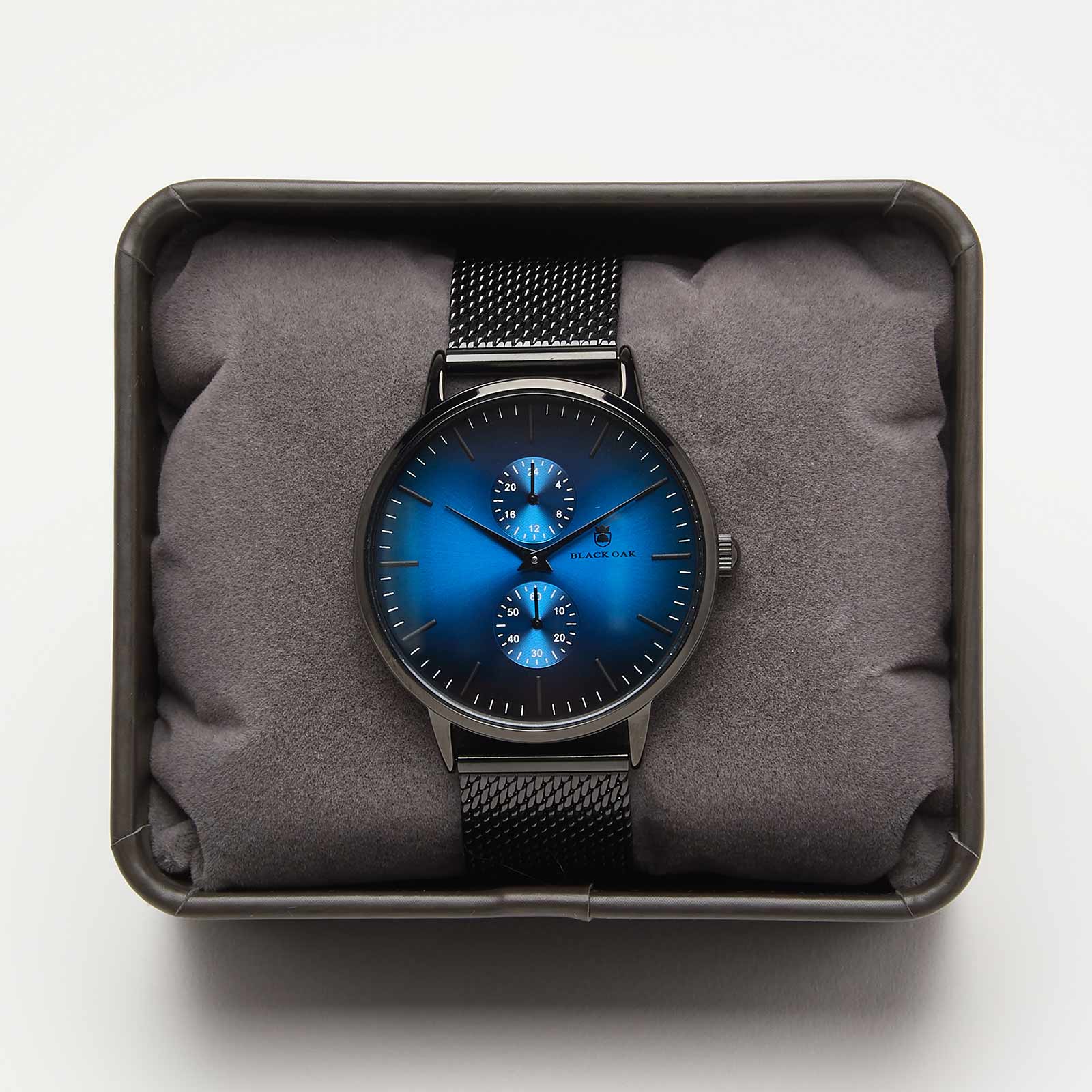 Black Oak Shumardii herrklocka - meshband svart/blå - 42mm