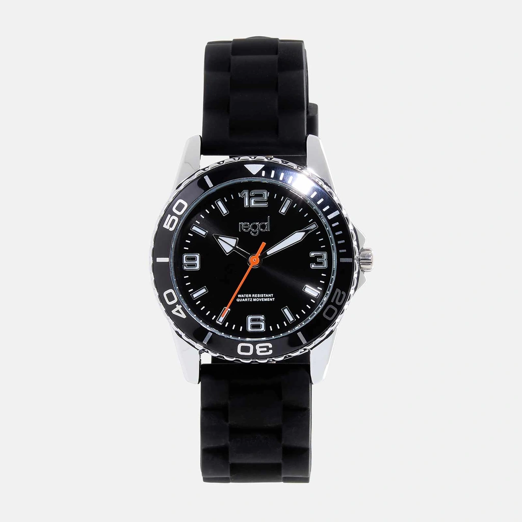 Regal barnklocka - svart/svart gummiband, 32mm