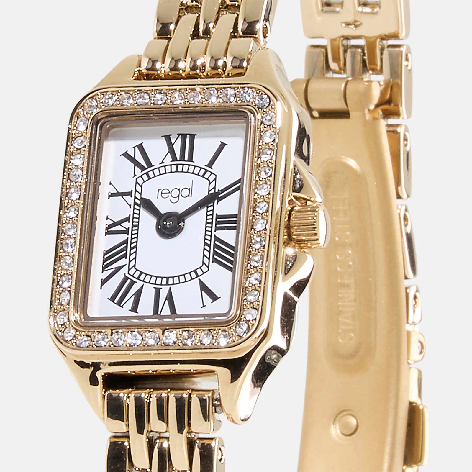 Regal klockset dam - metallband, guldton, 18x28 mm