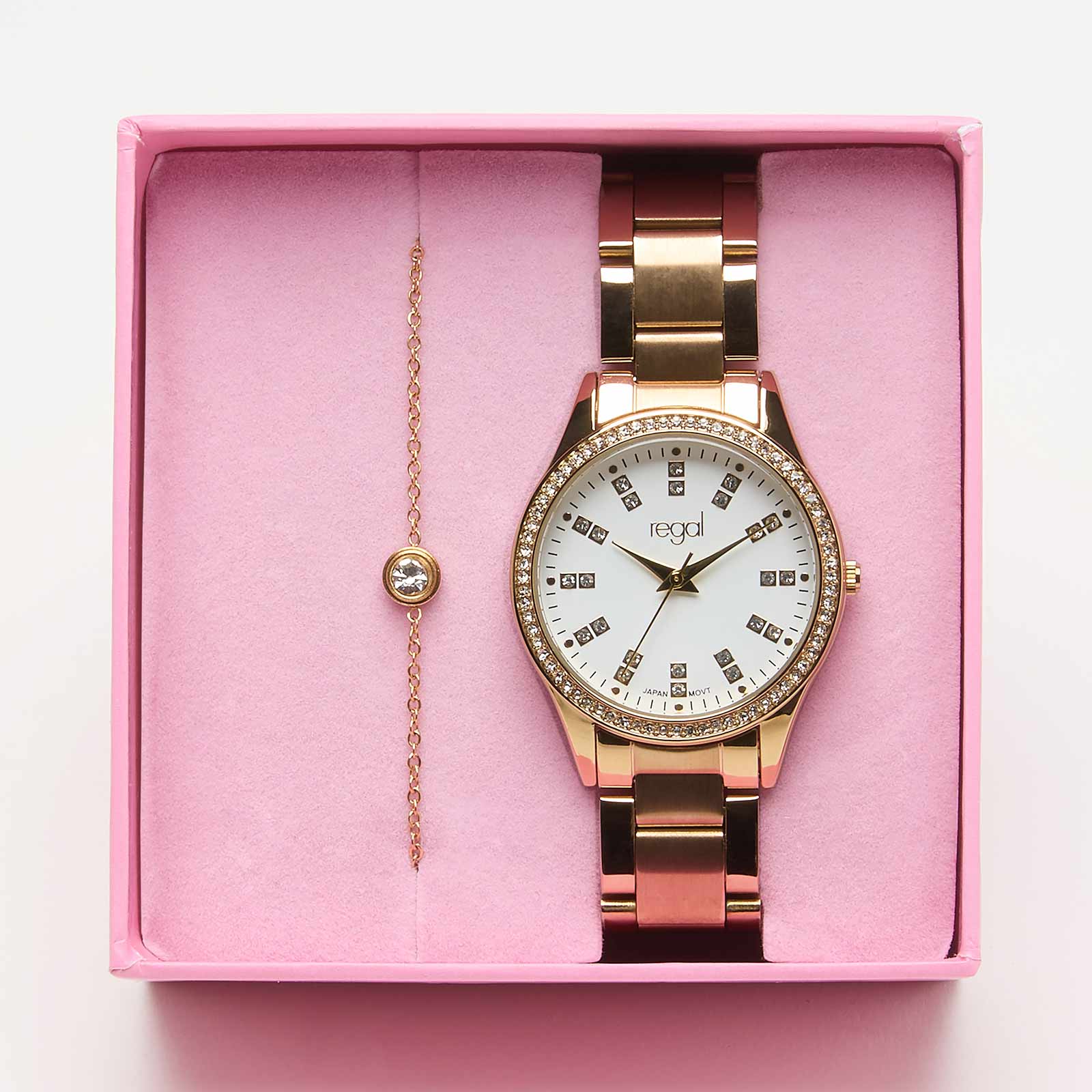 Regal klockset dam - metallband, guld/vit, 34mm