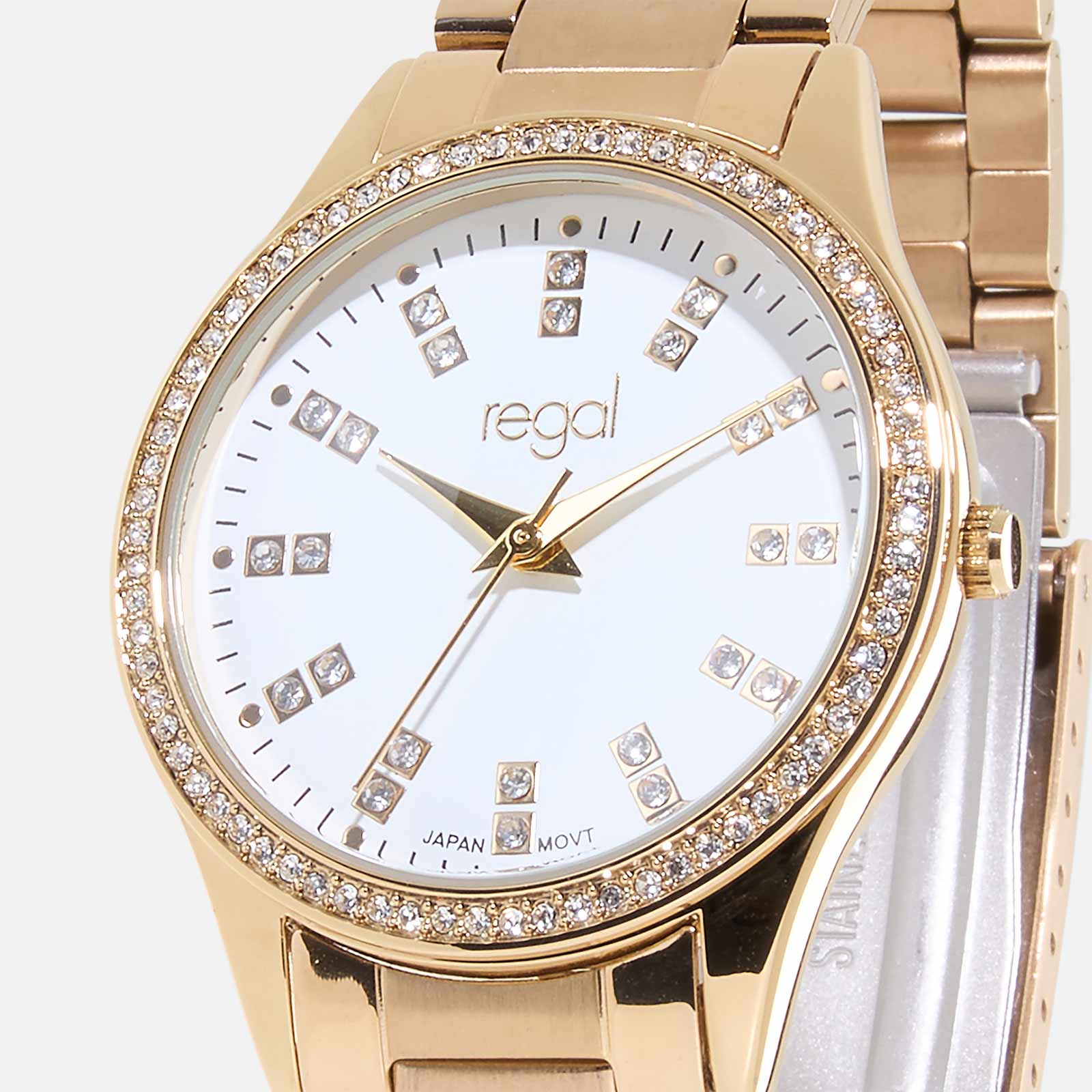 Regal klockset dam - metallband, guld/vit, 34mm