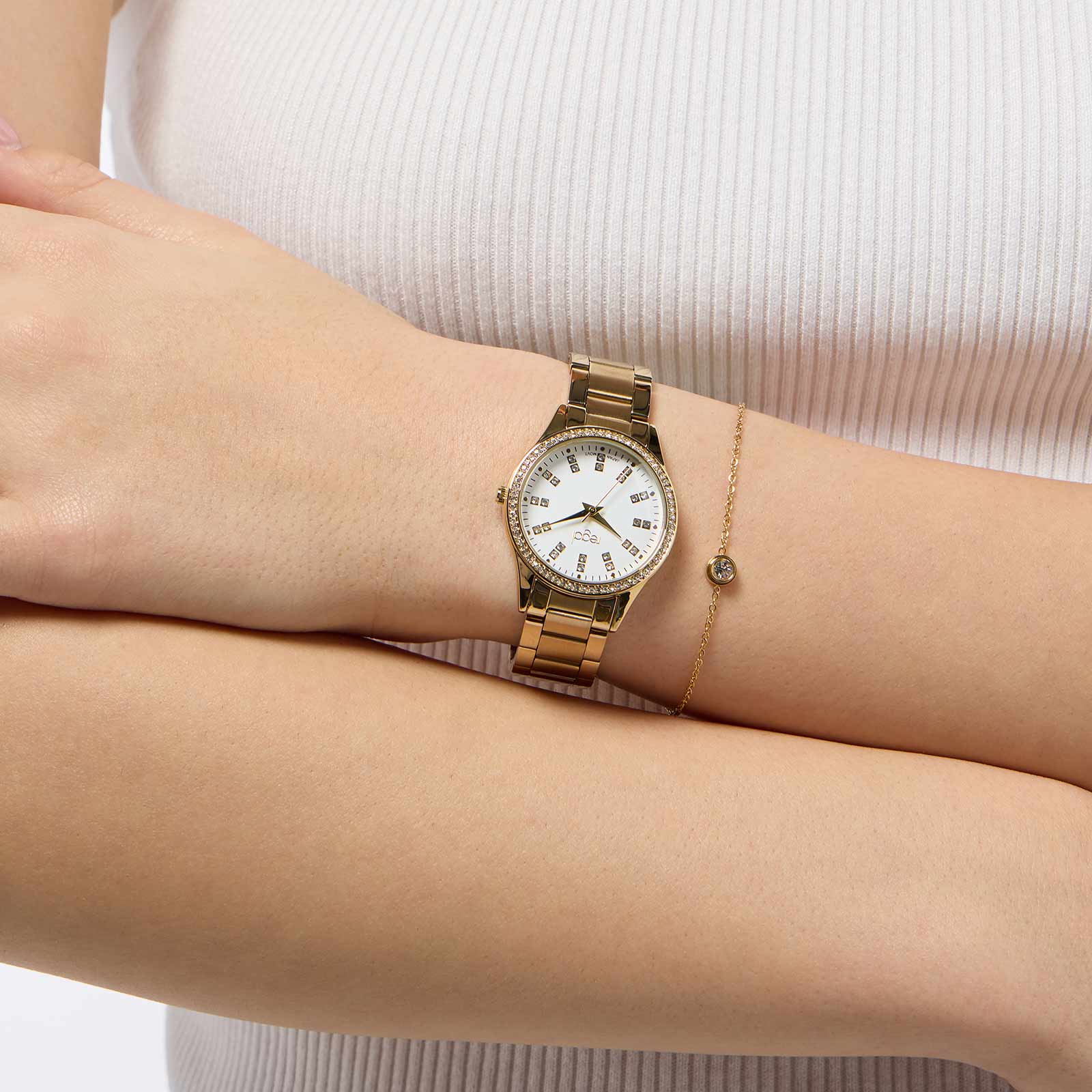 Regal klockset dam - metallband, guld/vit, 34mm