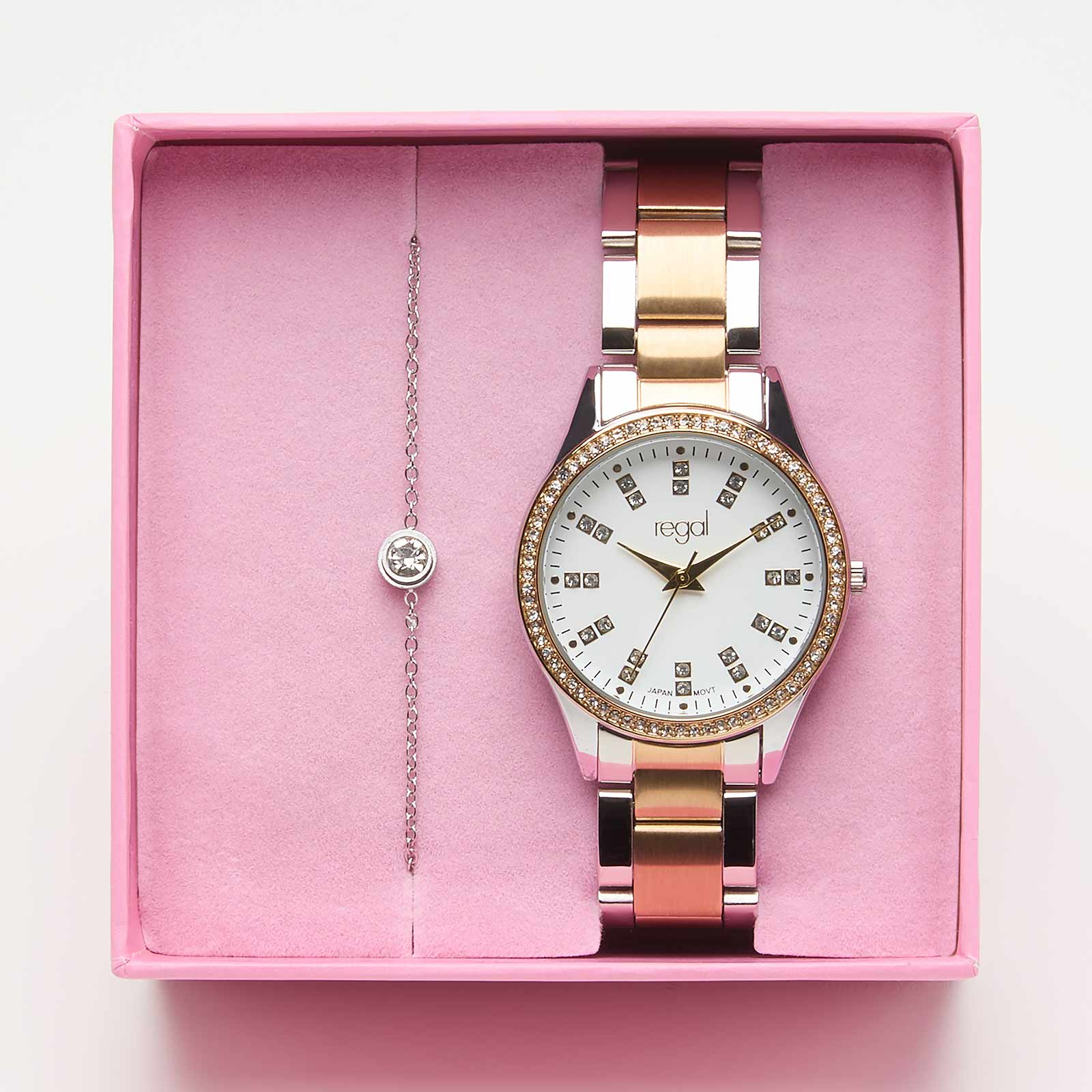 Regal klockset dam - metallband, bicolor/vit, 34mm