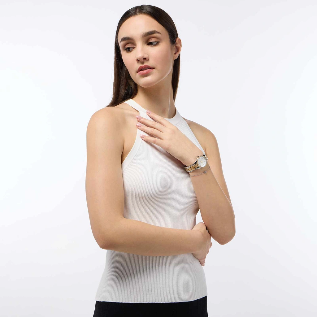 Regal klockset dam - metallband, bicolor/vit, 34mm