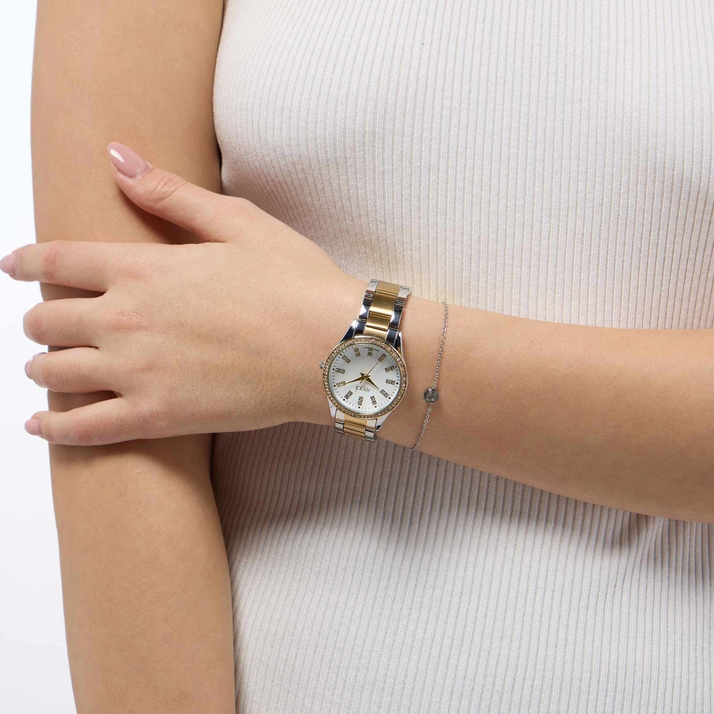 Regal klockset dam - metallband, bicolor/vit, 34mm