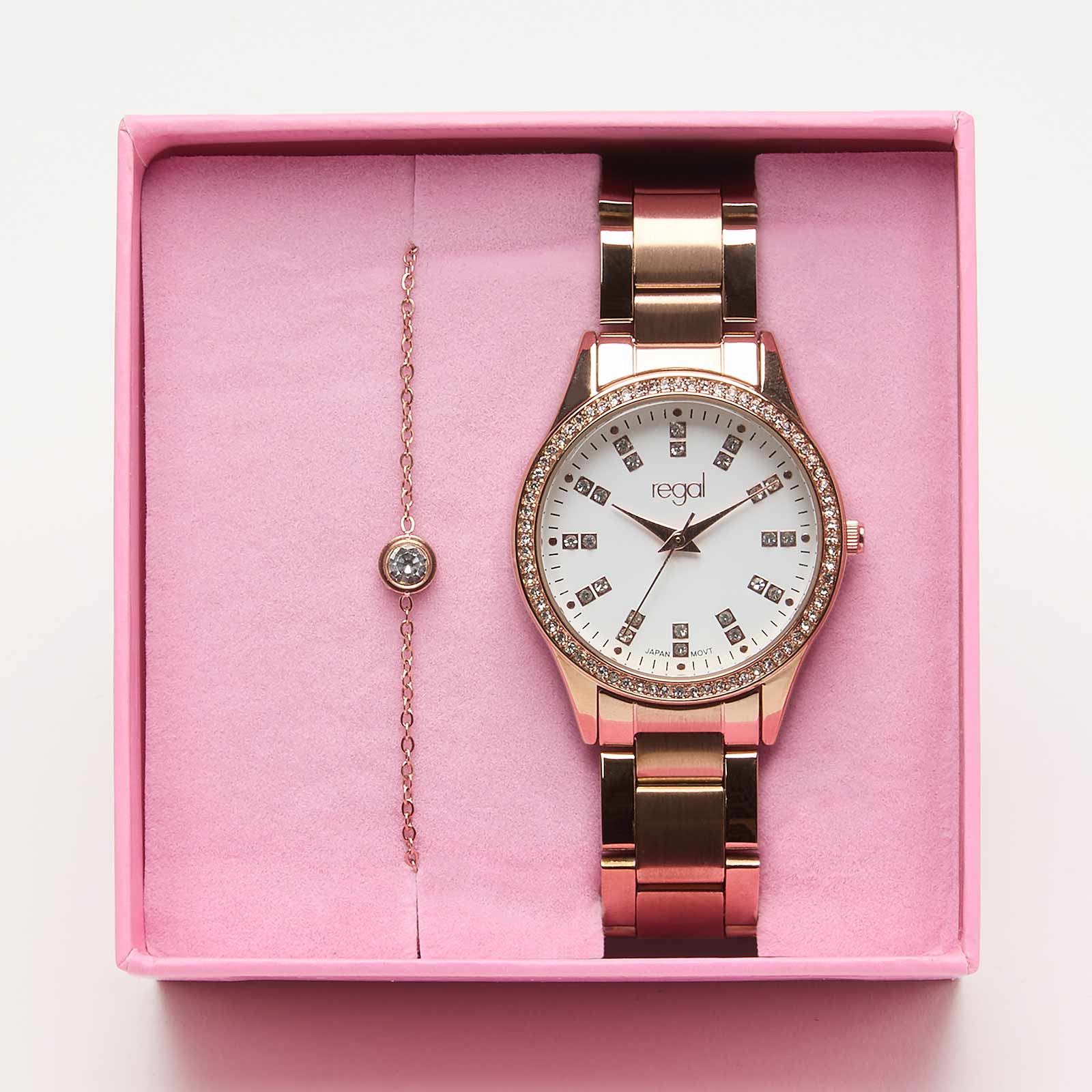 Regal klockset dam - metallband, rosegold/vit, 34mm