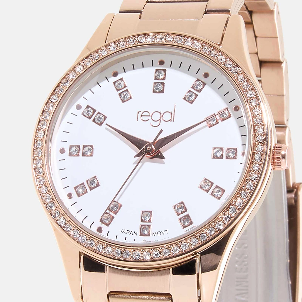 Regal klockset dam - metallband, rosegold/vit, 34mm