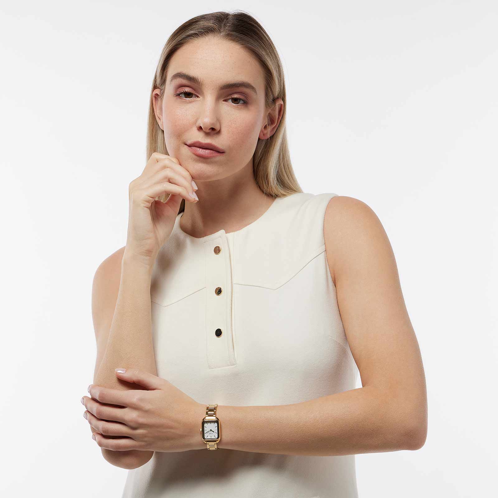 Regal damklocka - metallband guld, rektangulär, 22x31 mm