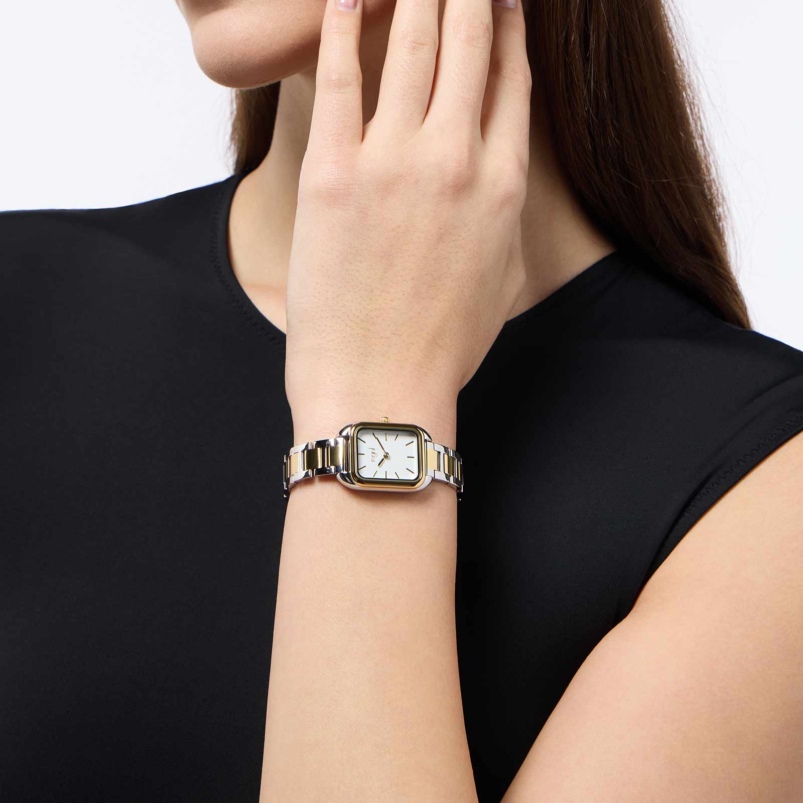 Regal damklocka - metallband bicolor, rektangulär, 22x31 mm