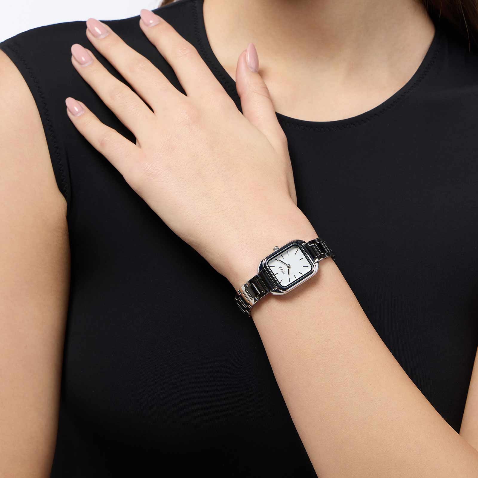 Regal damklocka - metallband silver, rektangulär, 22x31 mm